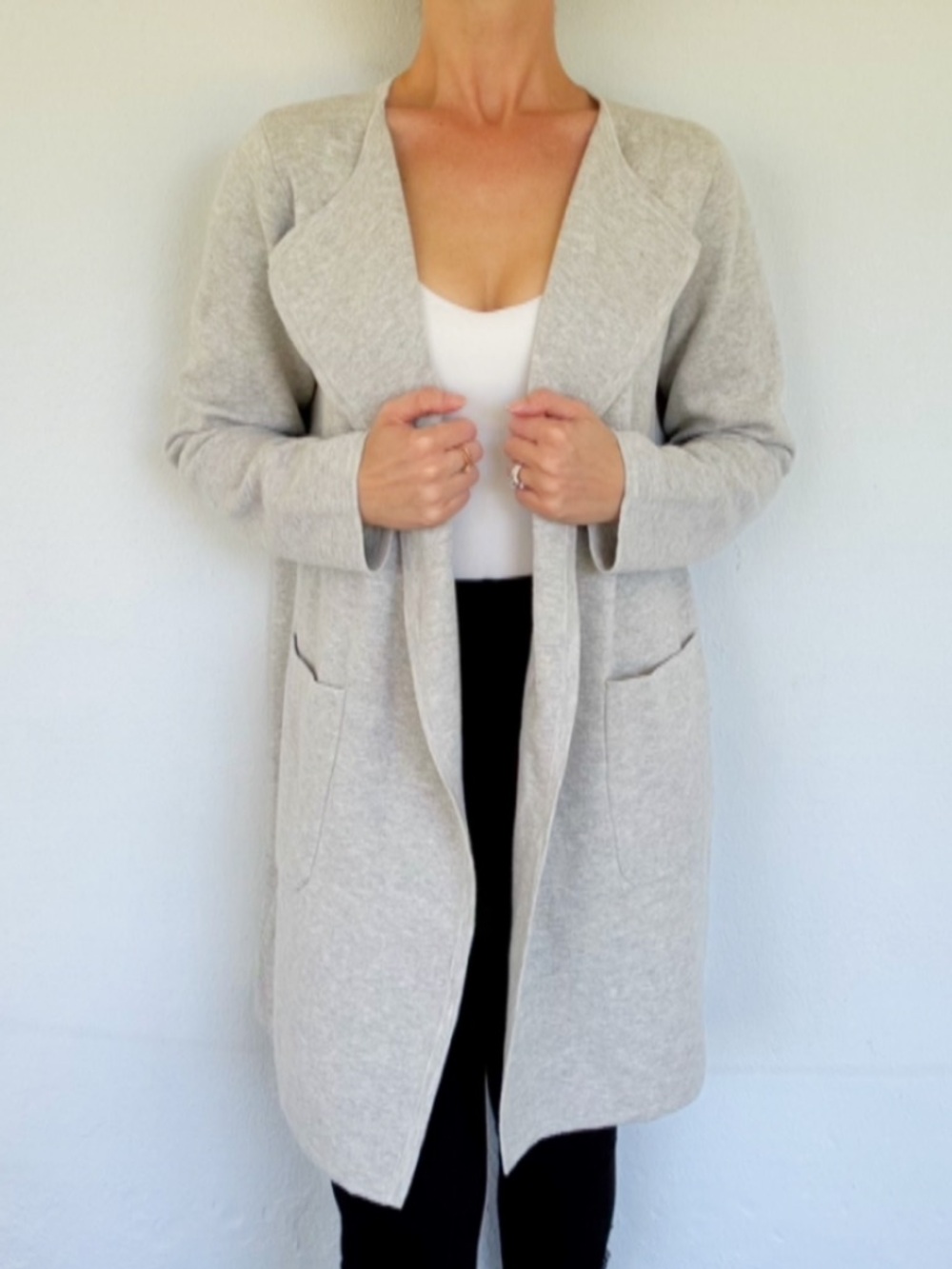 J. Crew light gray wool blend longline draped waterfall cardigan size small
